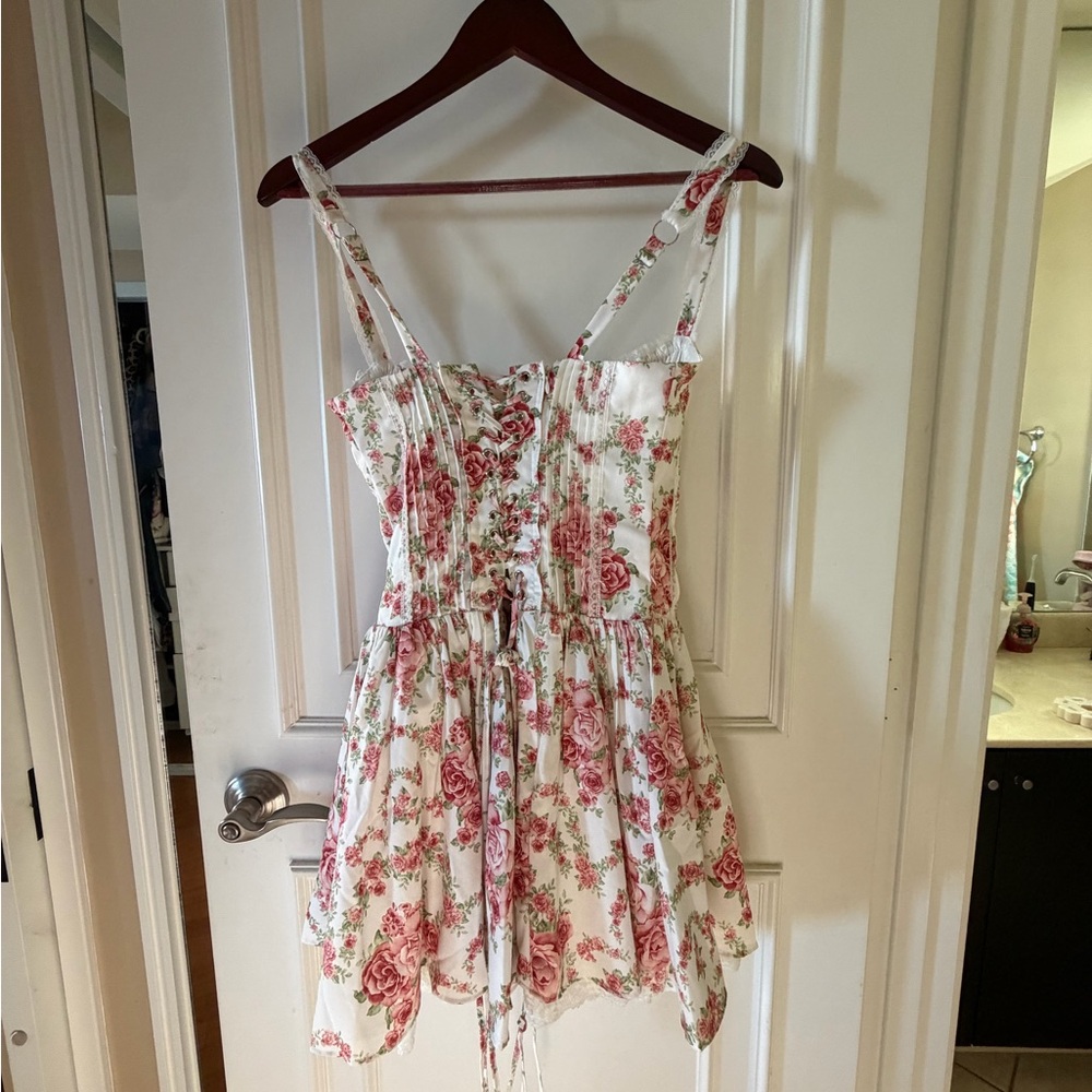The Vintage Shop White Floral Mini Dress with Pink Roses